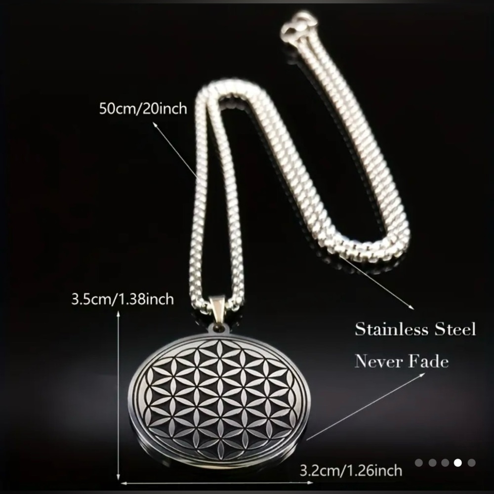 New silver Flower of life pendant 20” necklace chain high chi zen cool stylish